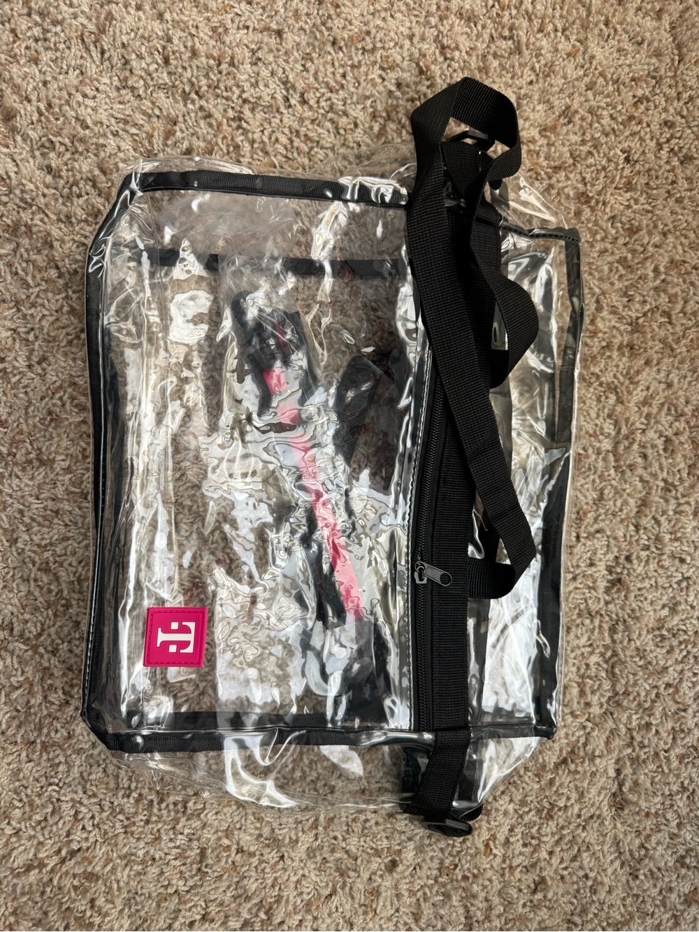 Clear Stadium Tote Bag with Black Trim and Pink Logo